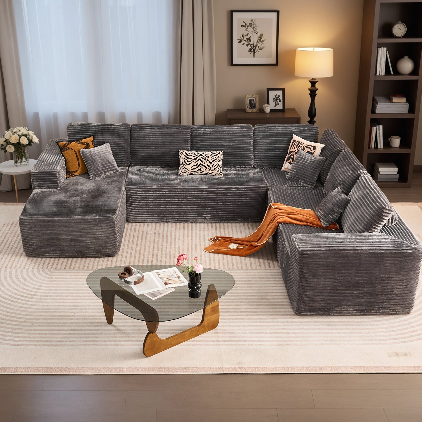 Modular Sectional Cloud Couch, Plush Corduroy Sofa with Memory Foam, No Assembly