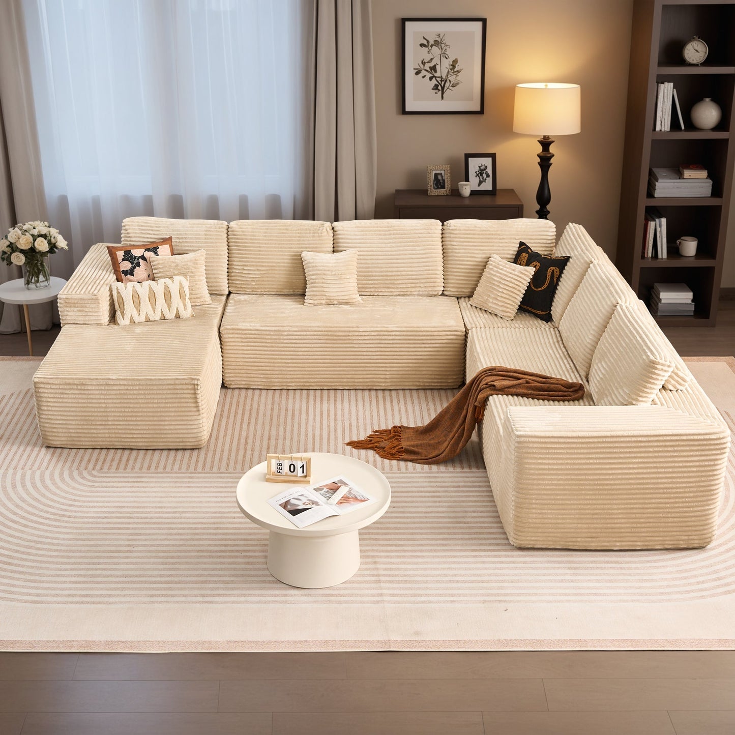 Modular Sectional Cloud Couch, Plush Corduroy Sofa with Memory Foam, No Assembly