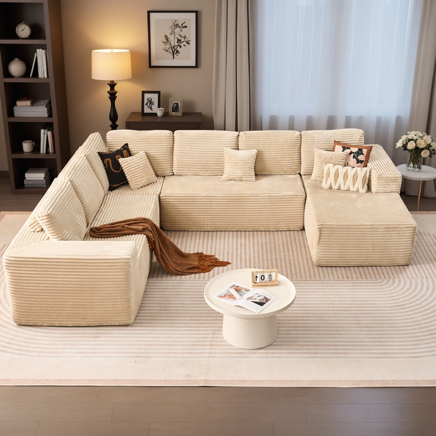 Modular Sectional Cloud Couch, Plush Corduroy Sofa with Memory Foam, No Assembly