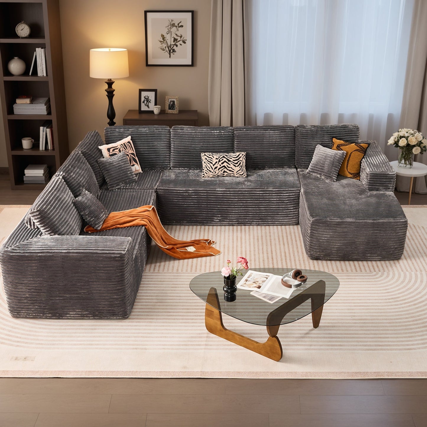 Modular Sectional Cloud Couch, Plush Corduroy Sofa with Memory Foam, No Assembly