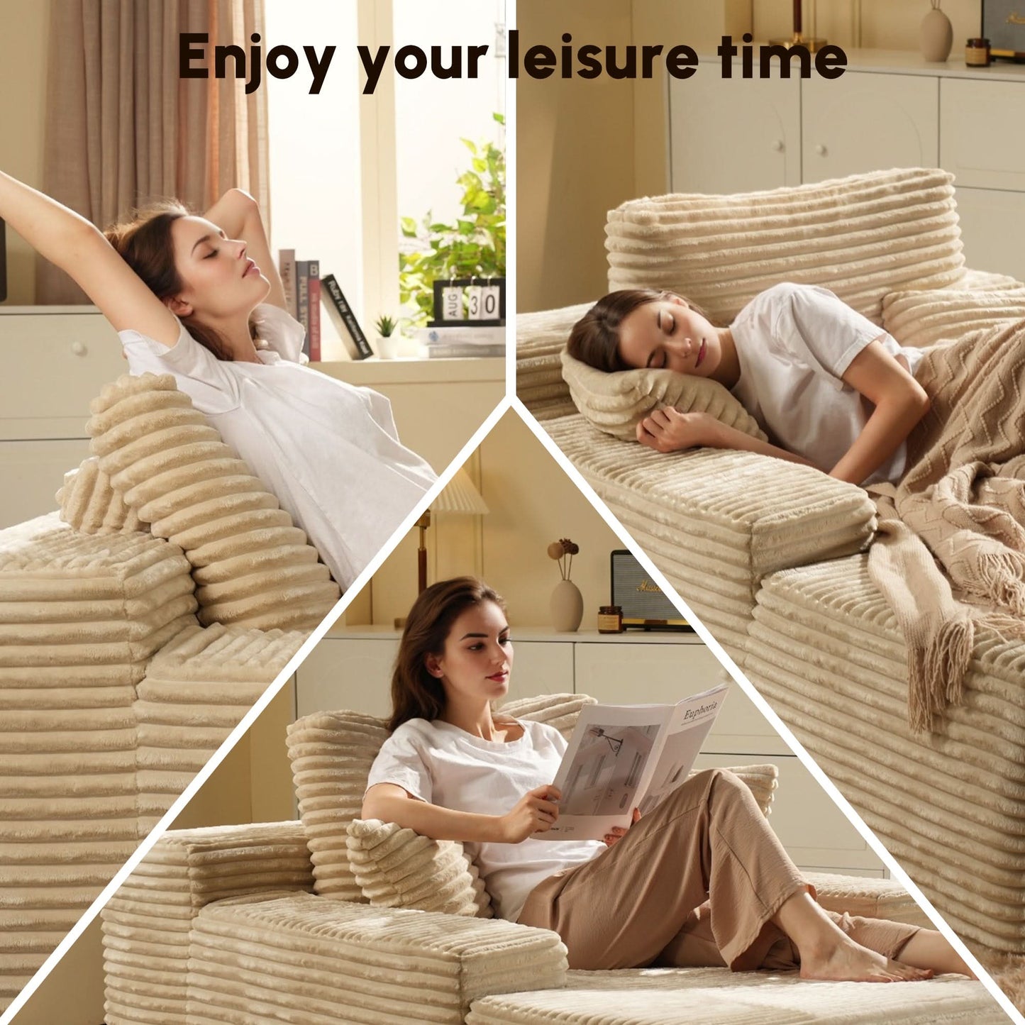 Boneless Chaise Lounge,Luxurious Faux Fur, No Assembly Required