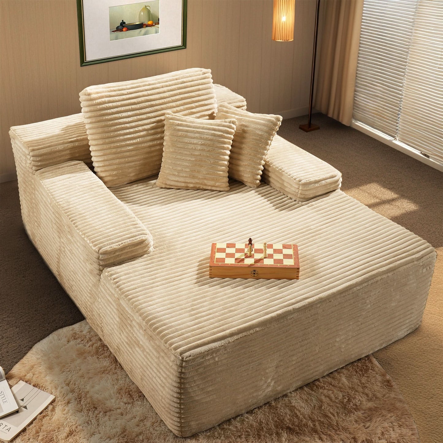 Boneless Chaise Lounge,Luxurious Faux Fur, No Assembly Required