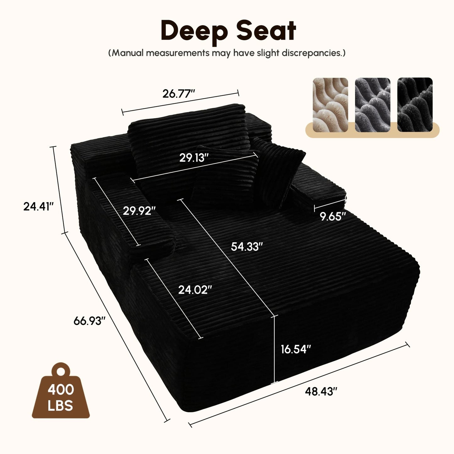 Boneless Chaise Lounge,Luxurious Faux Fur, No Assembly Required