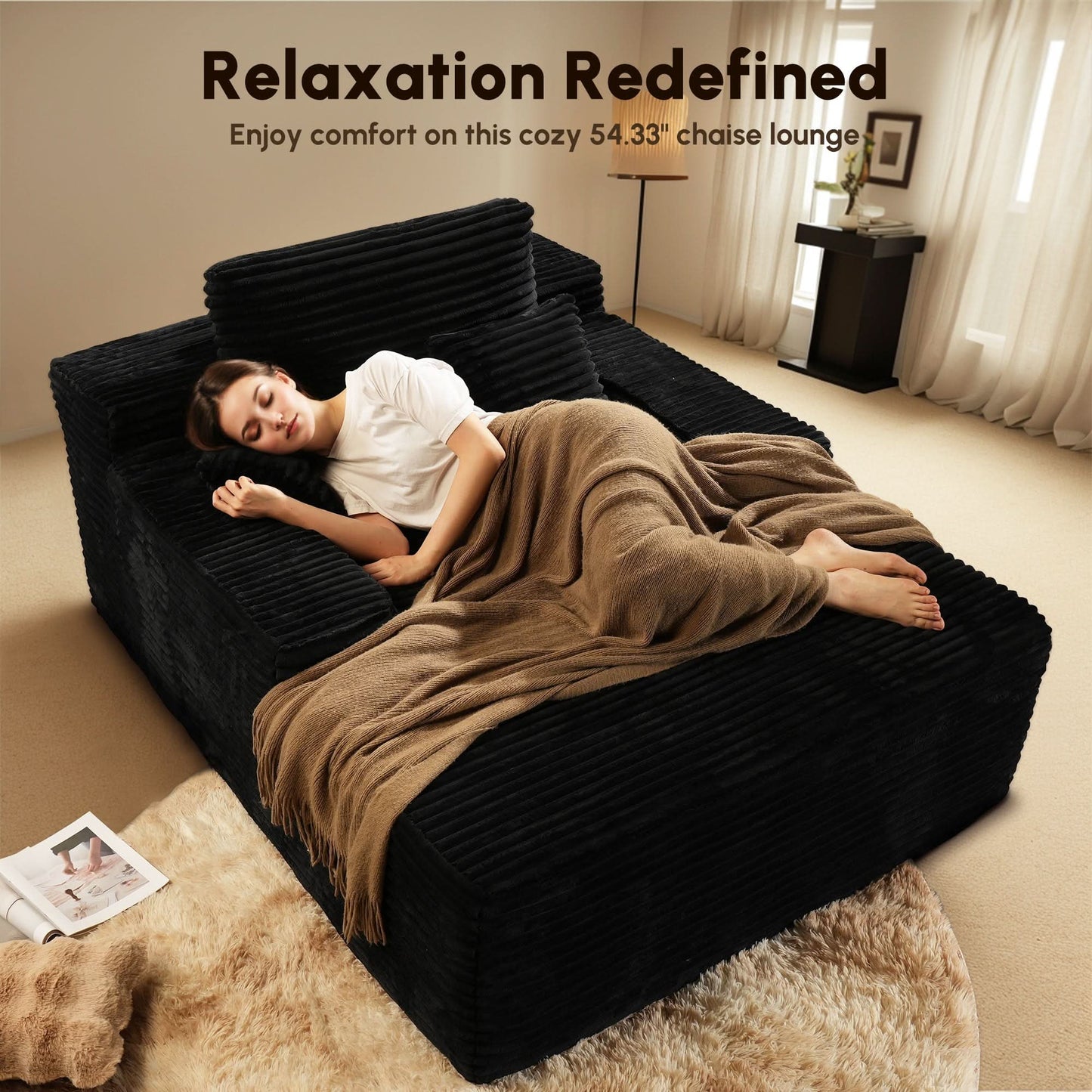 Boneless Chaise Lounge,Luxurious Faux Fur, No Assembly Required