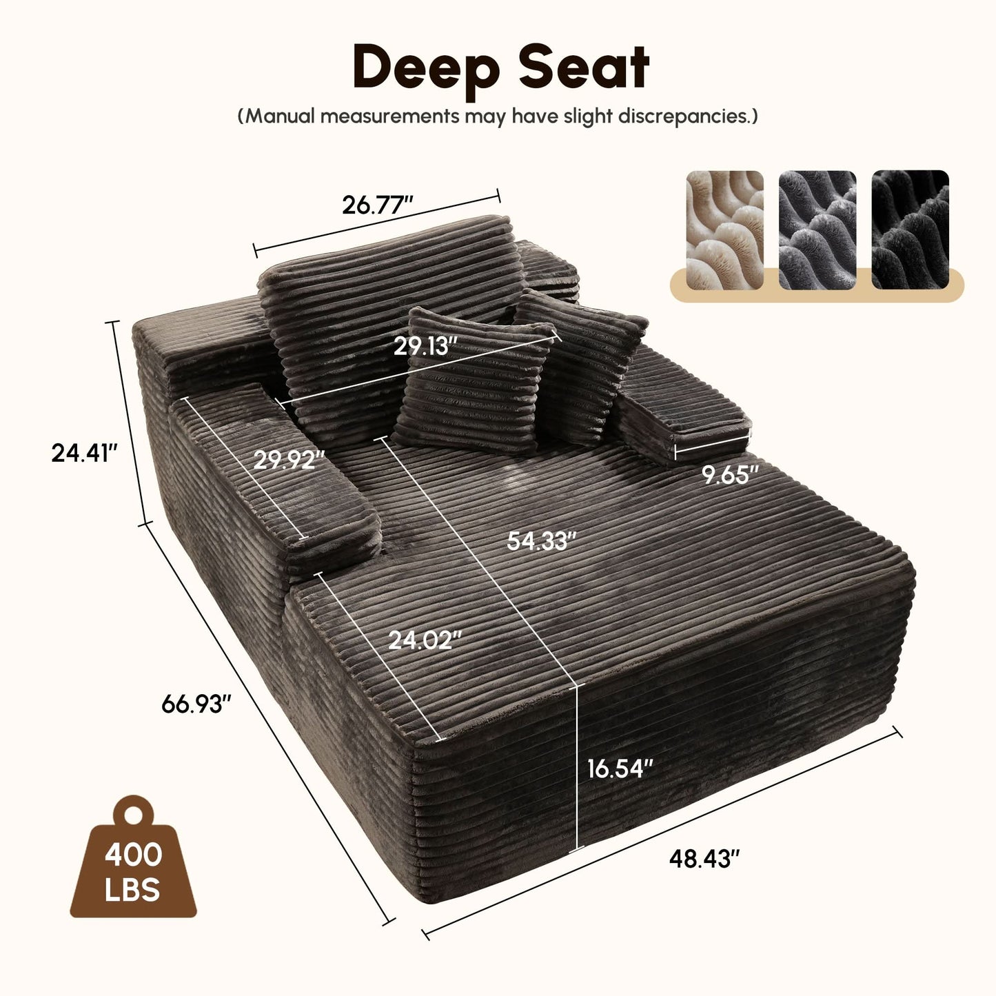 Boneless Chaise Lounge,Luxurious Faux Fur, No Assembly Required