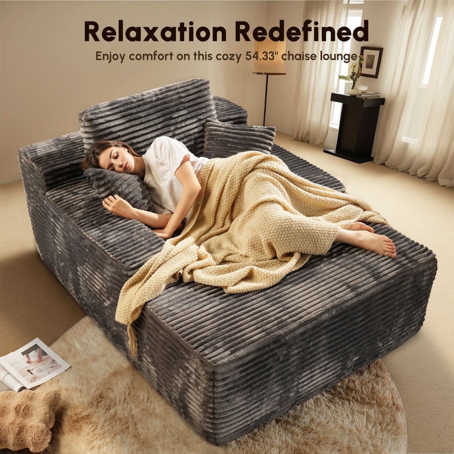 Boneless Chaise Lounge,Luxurious Faux Fur, No Assembly Required