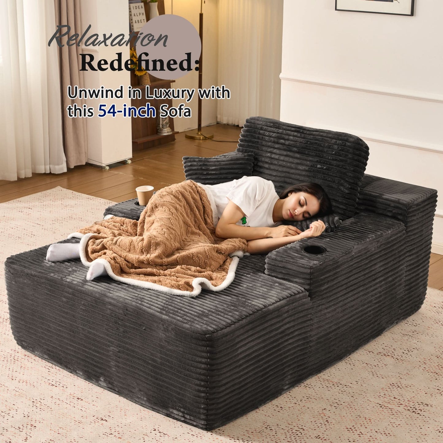 Boneless Chaise Lounge,Luxurious Faux Fur, No Assembly Required
