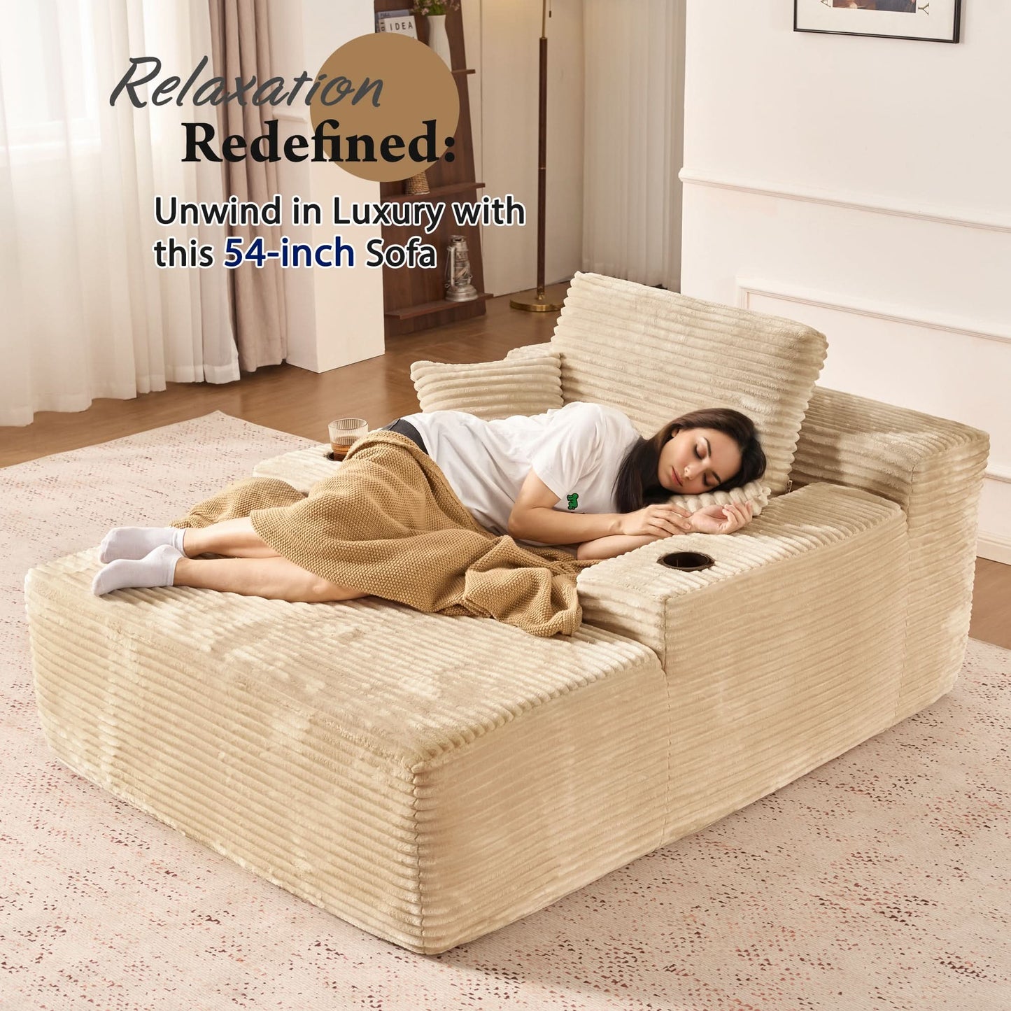 Boneless Chaise Lounge,Luxurious Faux Fur, No Assembly Required