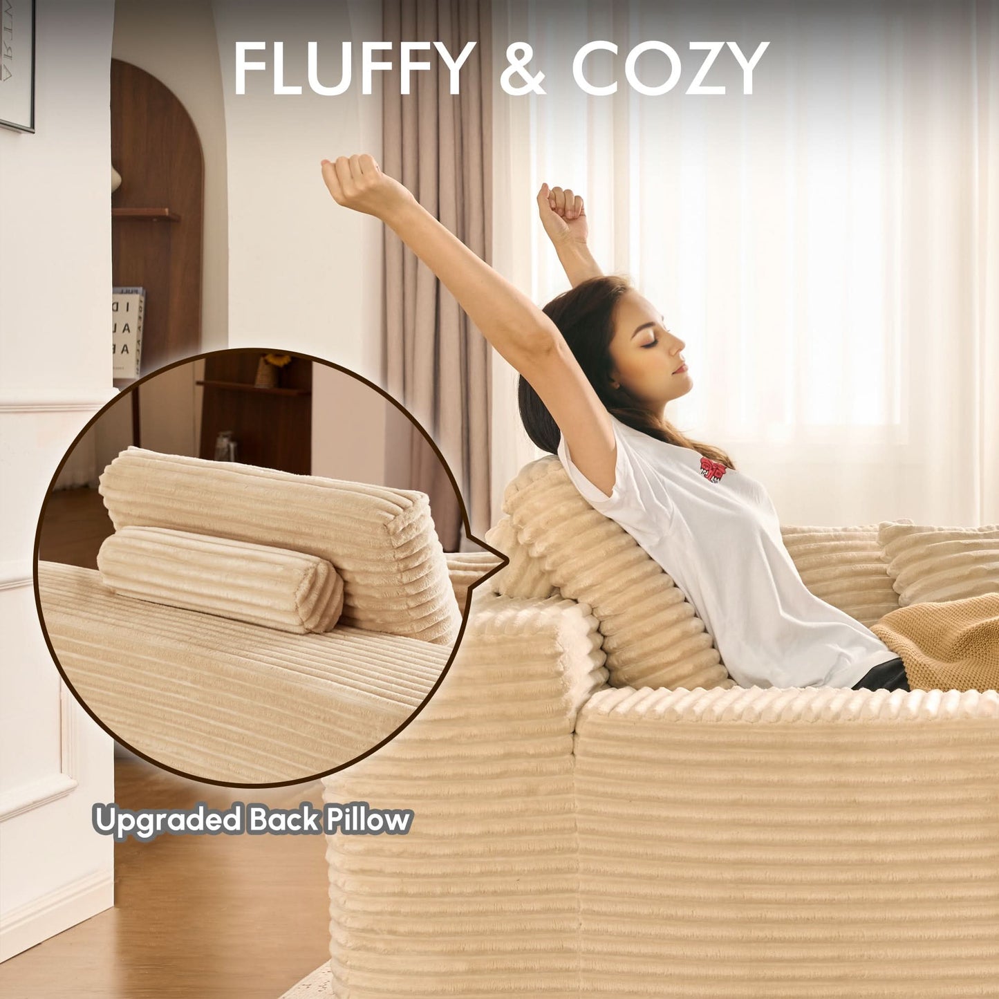Boneless Chaise Lounge,Luxurious Faux Fur, No Assembly Required