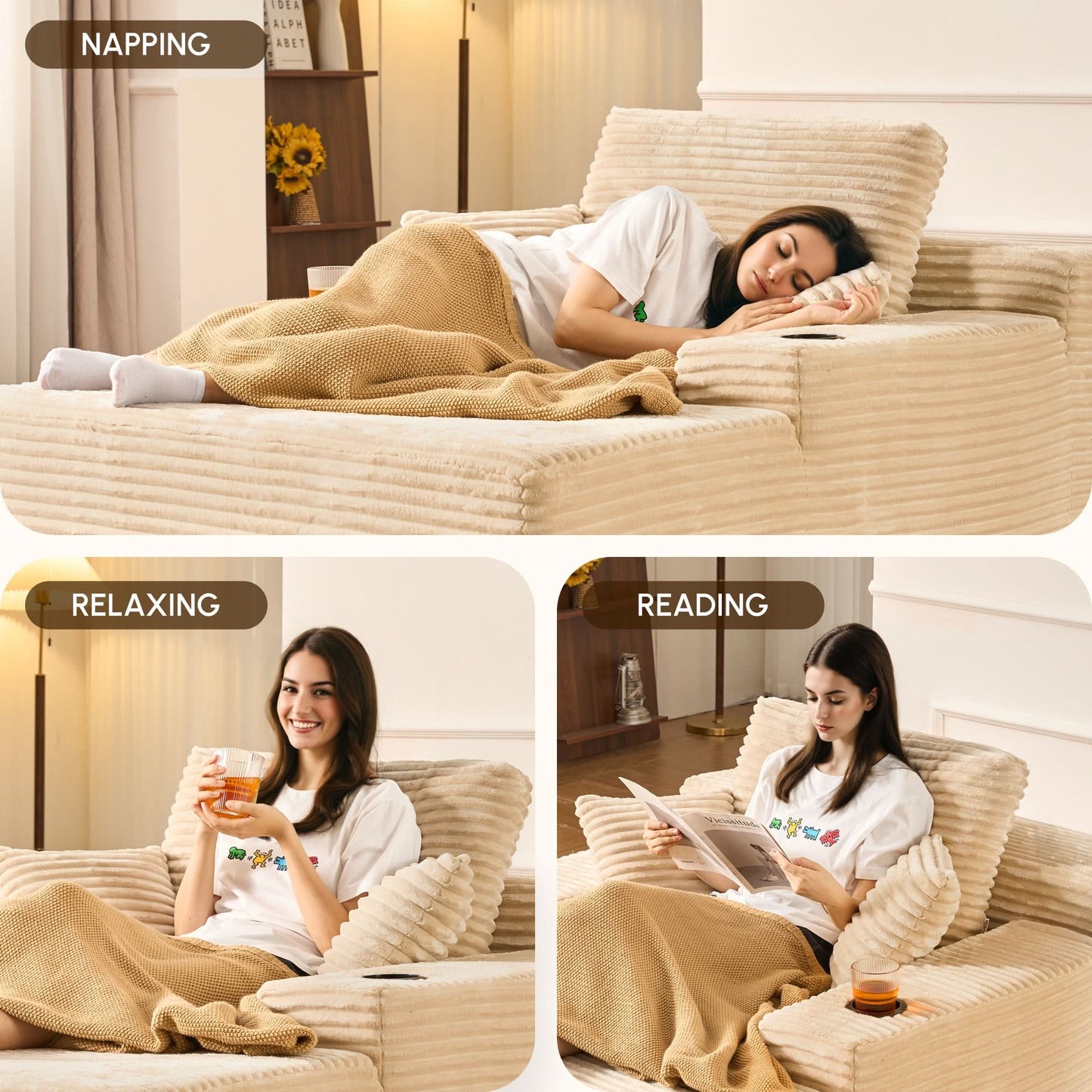 Boneless Chaise Lounge,Luxurious Faux Fur, No Assembly Required