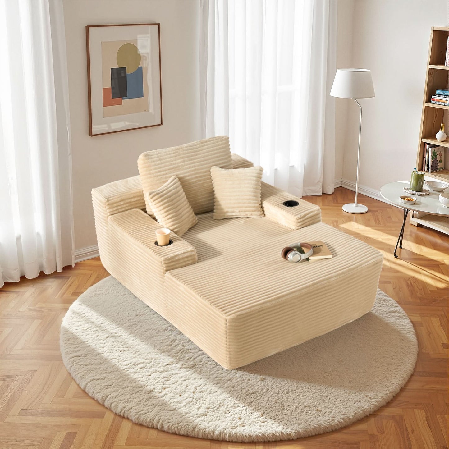 Boneless Chaise Lounge,Luxurious Faux Fur, No Assembly Required