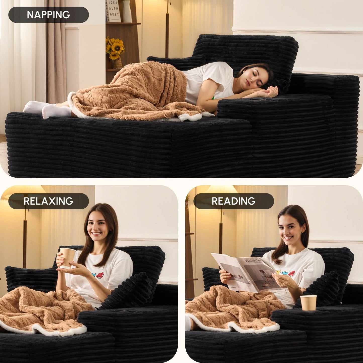67" Chaise Lounge Chair with Cup Holders