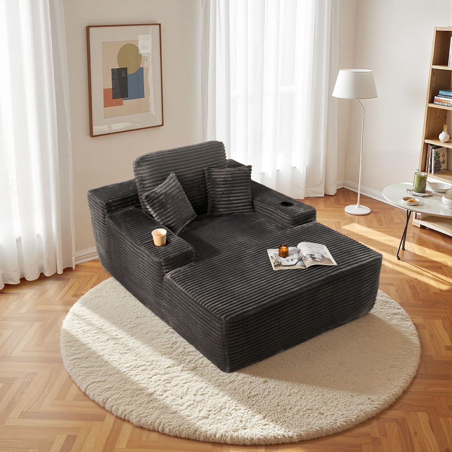 Boneless Chaise Lounge,Luxurious Faux Fur, No Assembly Required