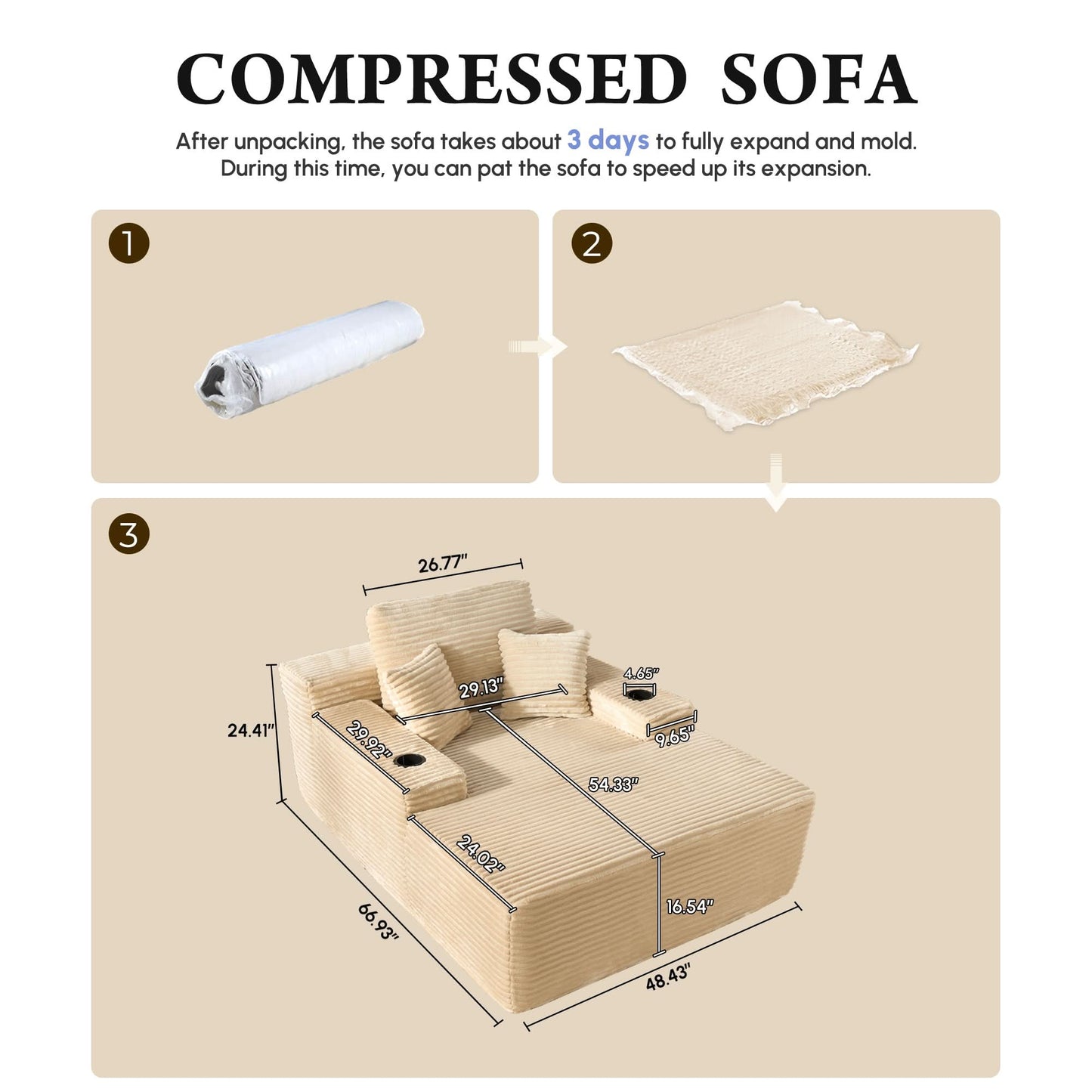 Boneless Chaise Lounge,Luxurious Faux Fur, No Assembly Required