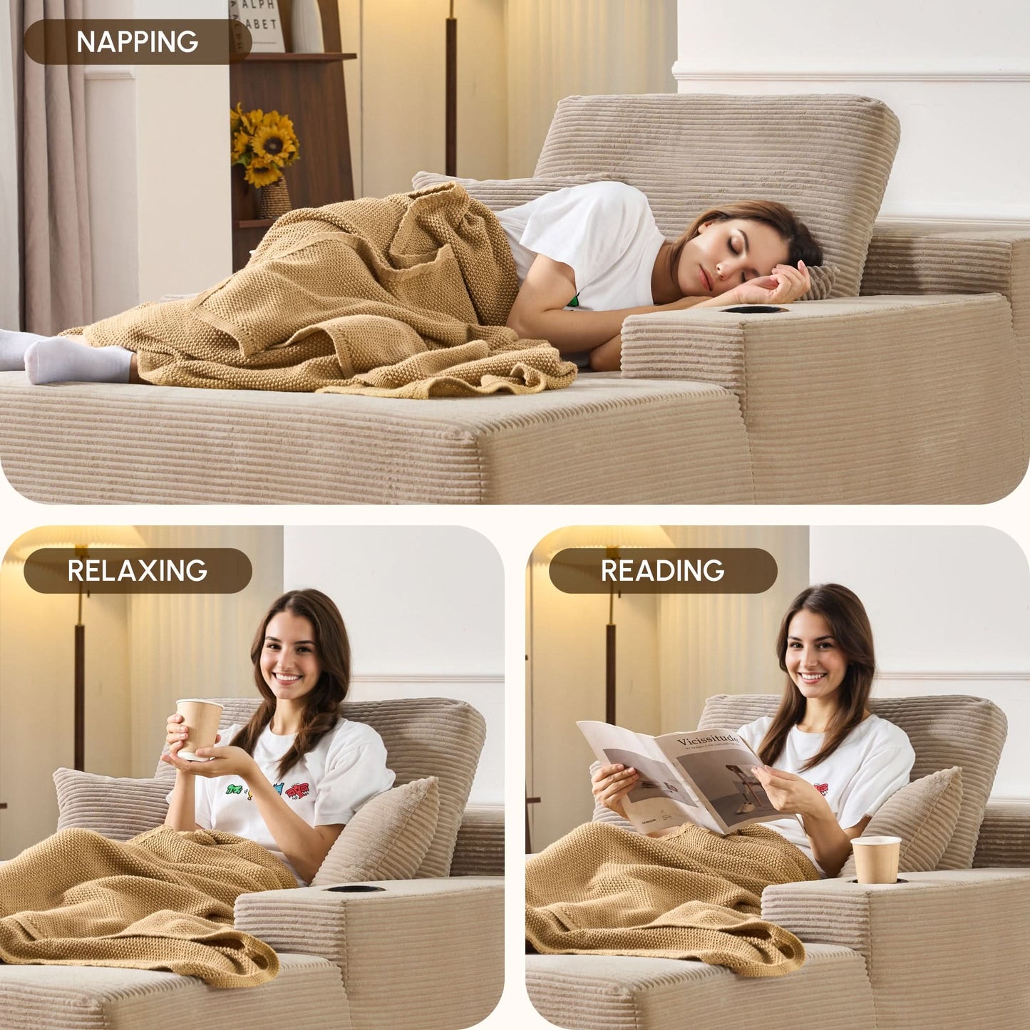 67" Chaise Lounge Chair with Cup Holders