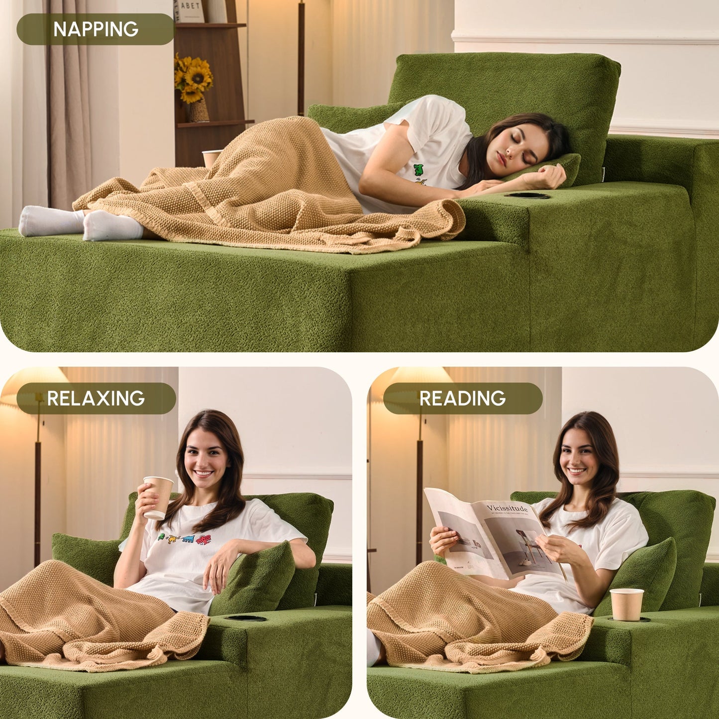 67" Chaise Lounge Chair with Cup Holders