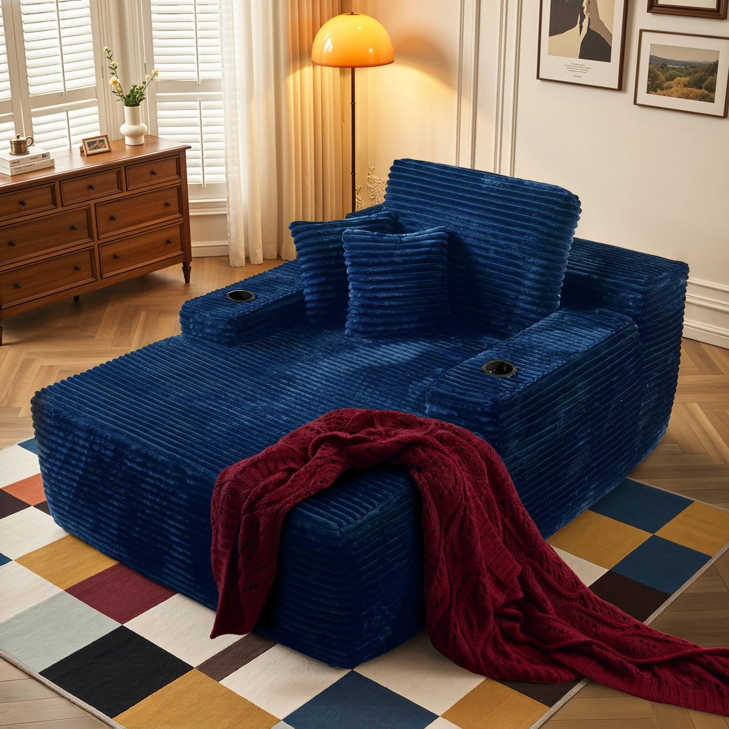 67" Chaise Lounge Chair with Cup Holders