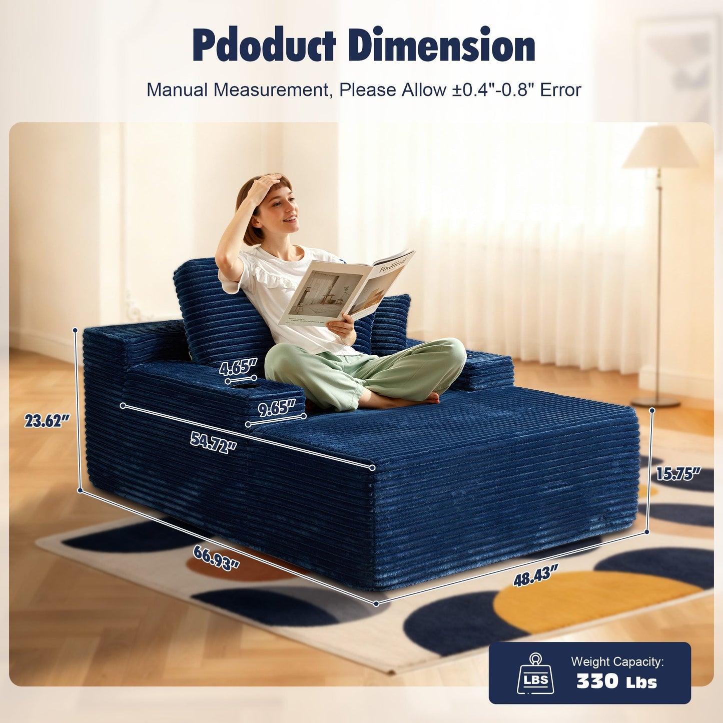 67" Chaise Lounge Chair with Cup Holders