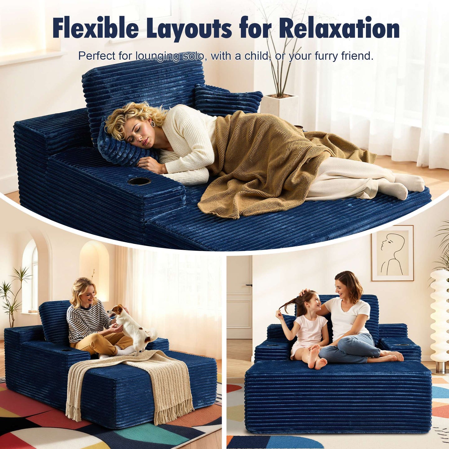 67" Chaise Lounge Chair with Cup Holders