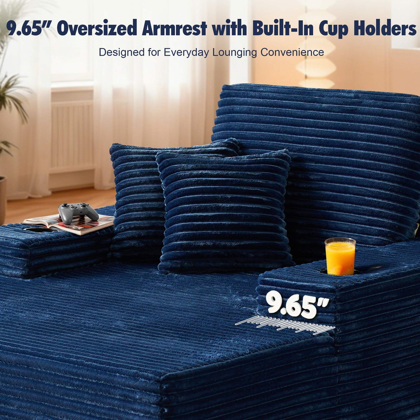 67" Chaise Lounge Chair with Cup Holders