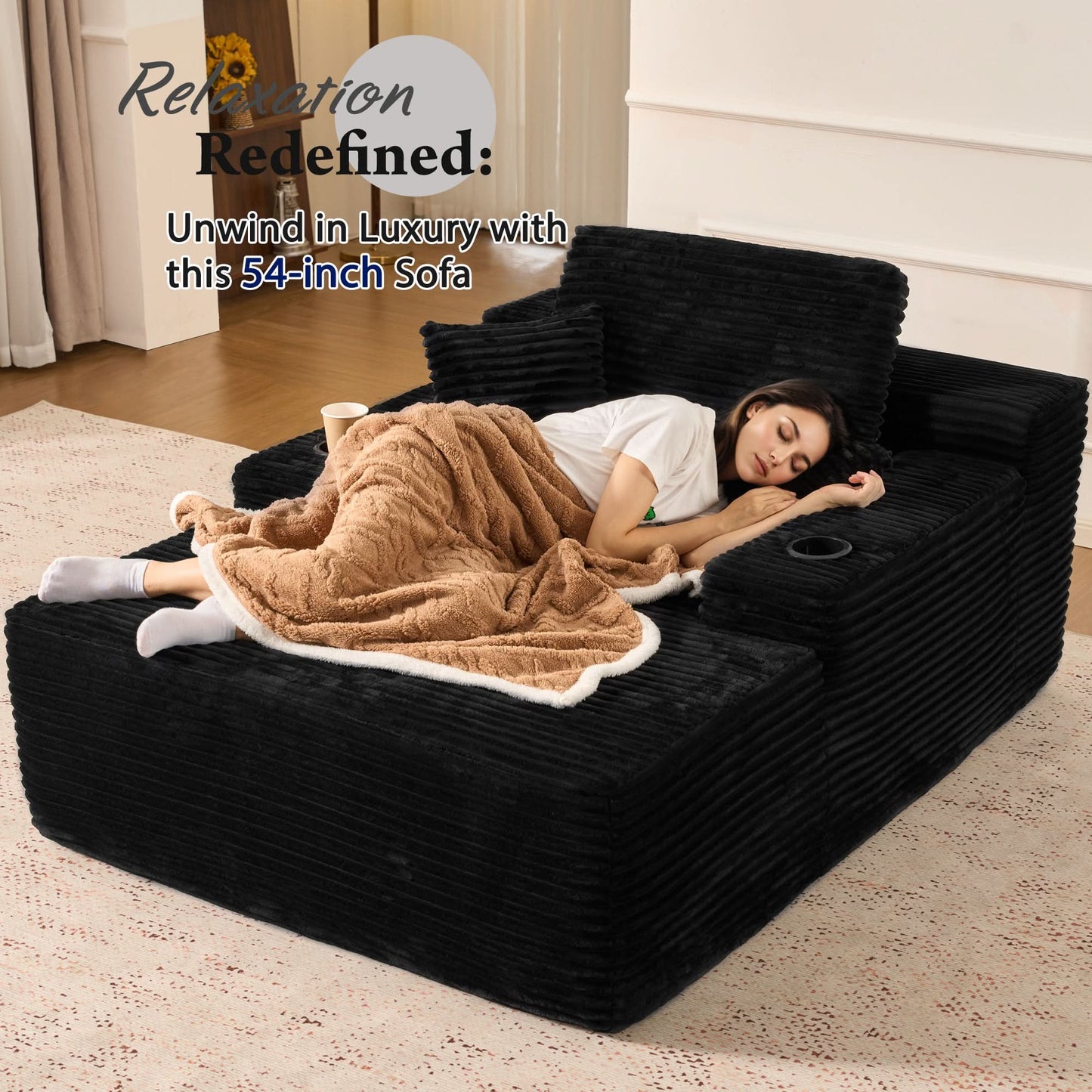 Boneless Chaise Lounge,Luxurious Faux Fur, No Assembly Required