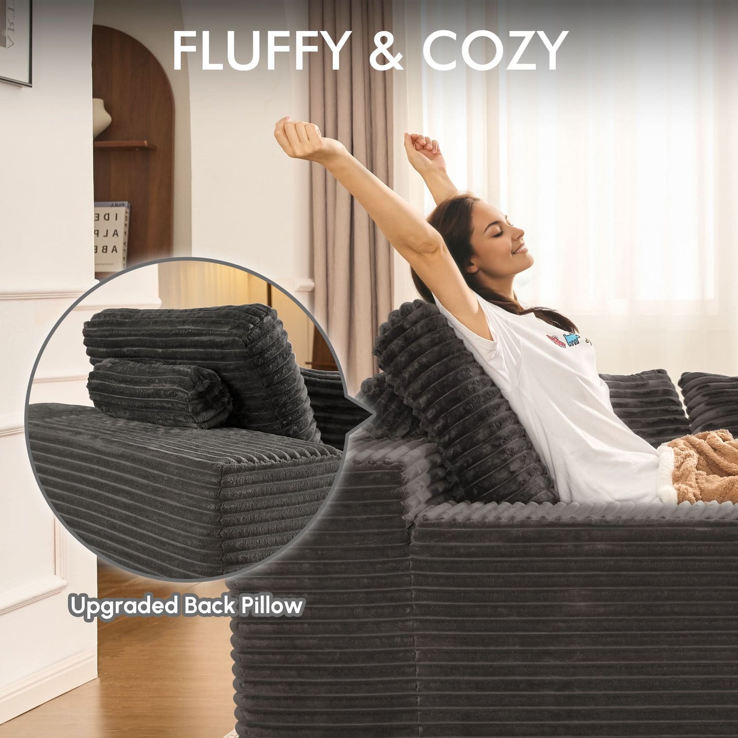 Boneless Chaise Lounge,Luxurious Faux Fur, No Assembly Required