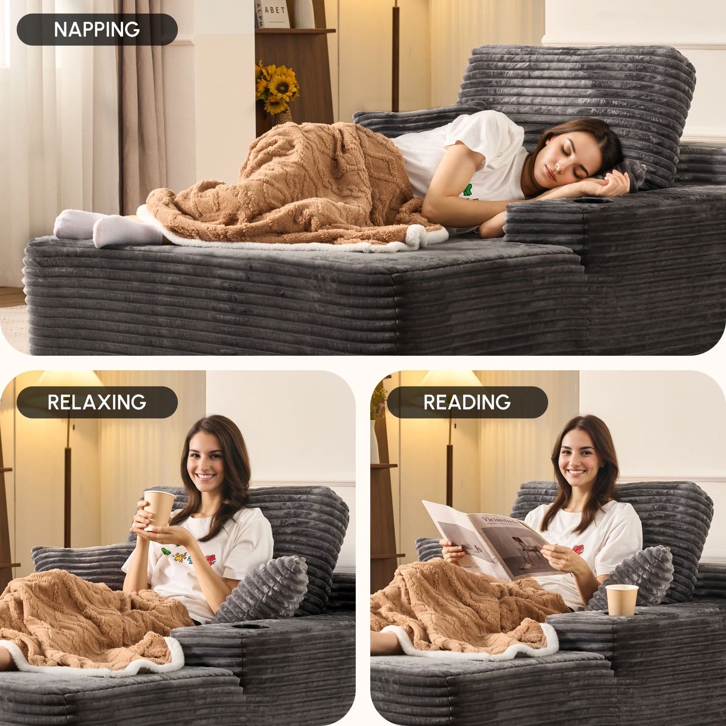 Boneless Chaise Lounge,Luxurious Faux Fur, No Assembly Required