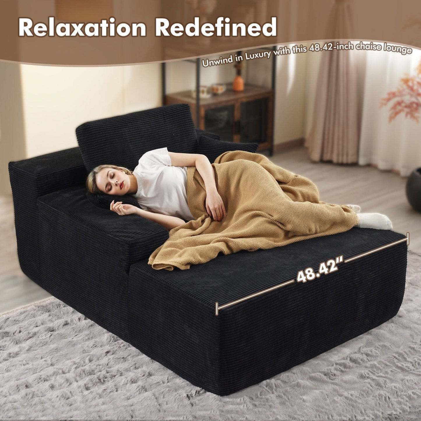 Boneless Chaise Lounge,Luxurious Faux Fur, No Assembly Required