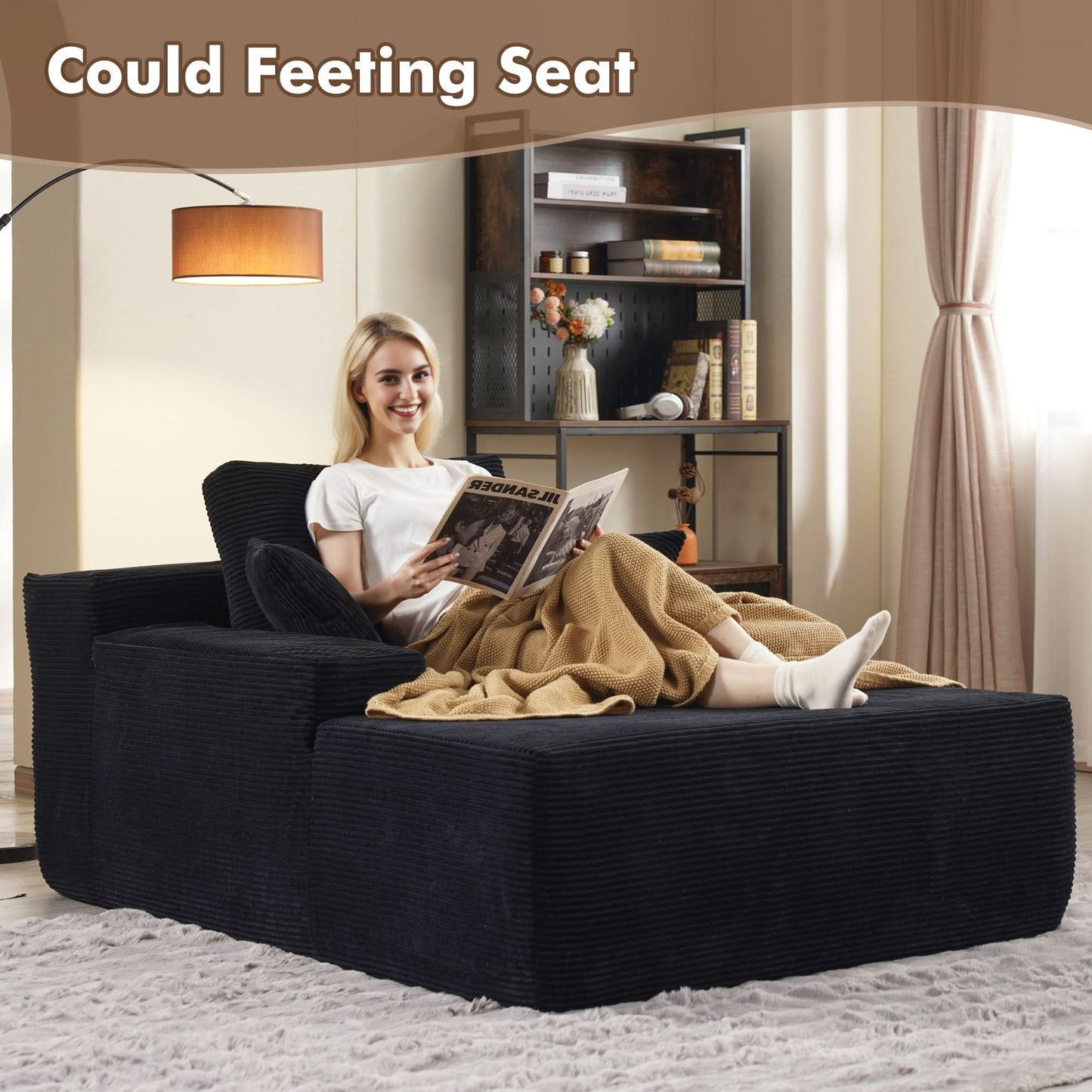 Boneless Chaise Lounge,Luxurious Faux Fur, No Assembly Required