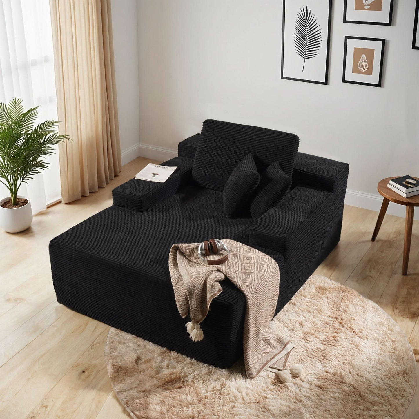 67''x48'' Chaise Lounge Chair Indoor, Oversized Upholstered Sofa Bed