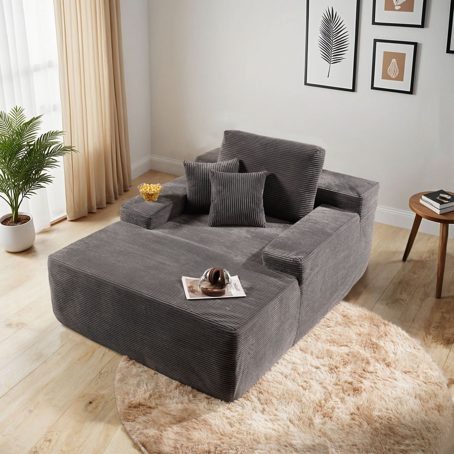 67''x48'' Chaise Lounge Chair Indoor, Oversized Upholstered Sofa Bed