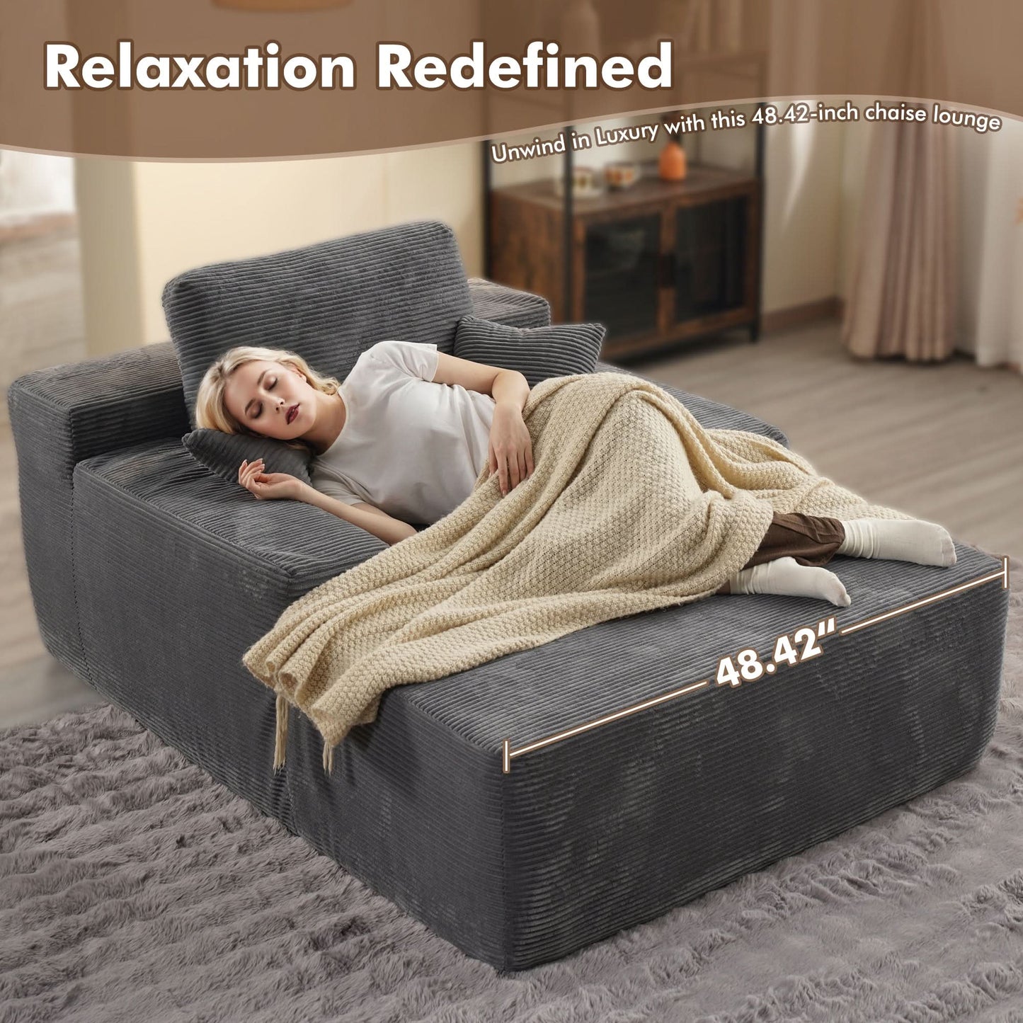 Boneless Chaise Lounge,Luxurious Faux Fur, No Assembly Required