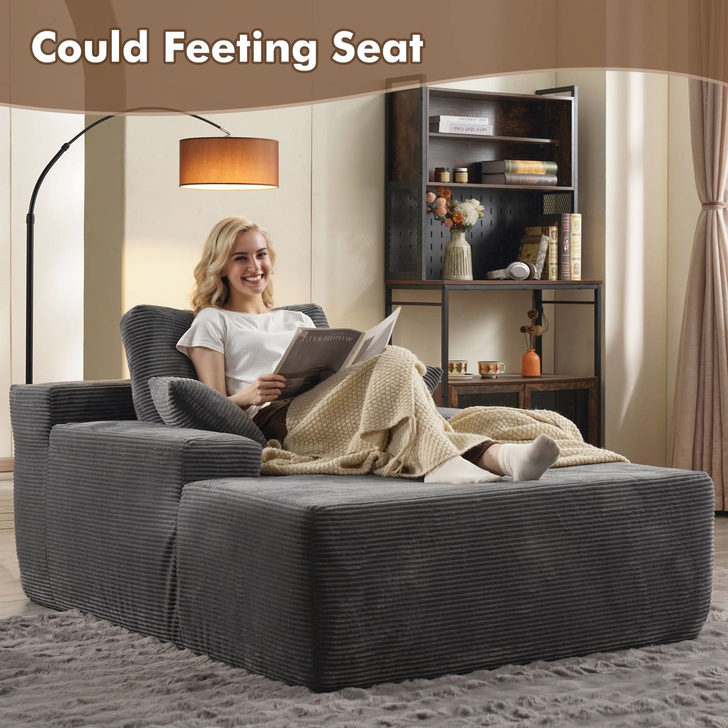 Boneless Chaise Lounge,Luxurious Faux Fur, No Assembly Required