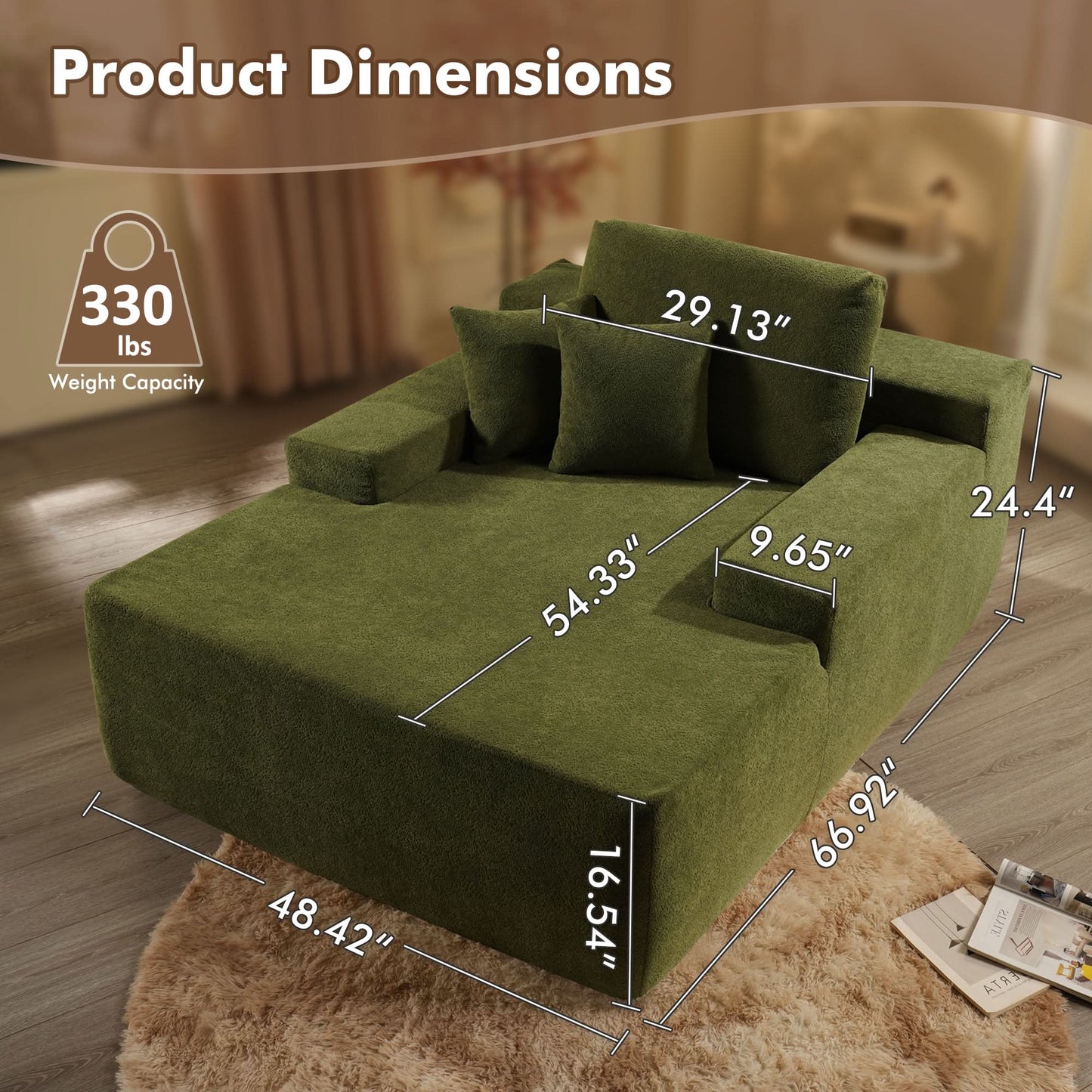 Boneless Chaise Lounge,Luxurious Faux Fur, No Assembly Required