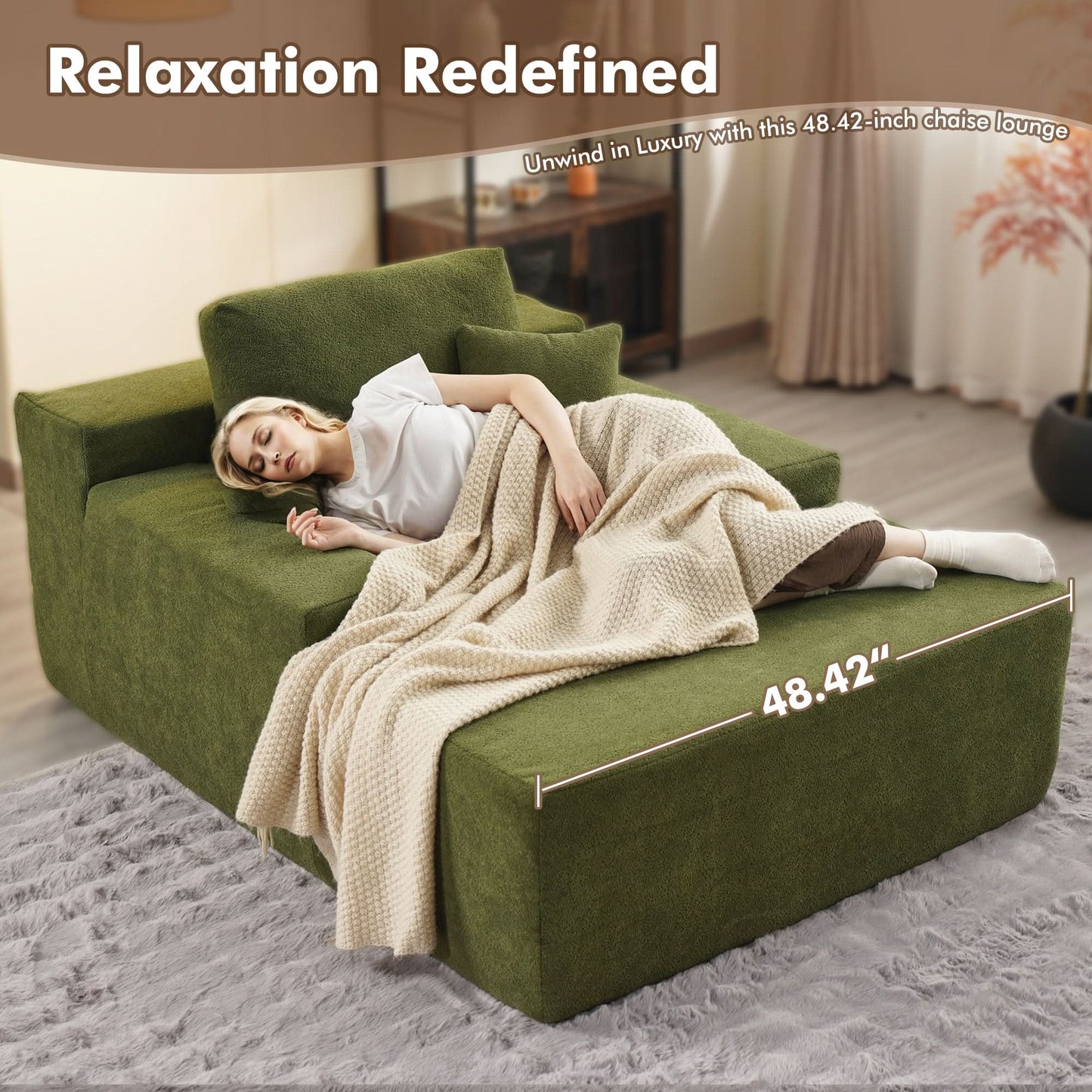 Boneless Chaise Lounge,Luxurious Faux Fur, No Assembly Required