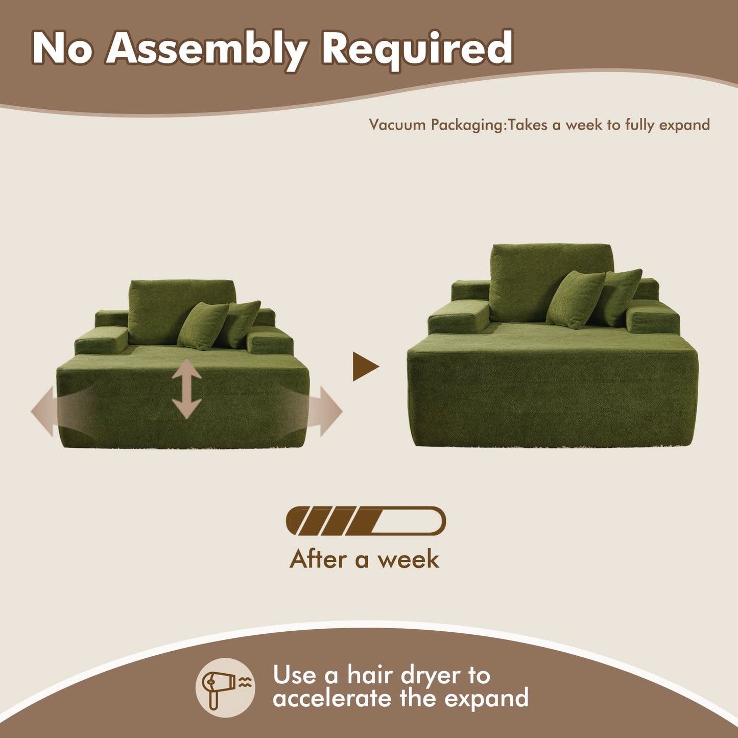 Boneless Chaise Lounge,Luxurious Faux Fur, No Assembly Required