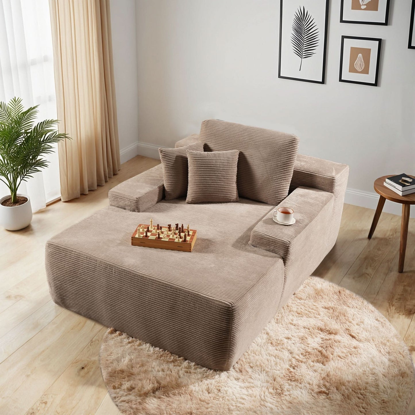 Boneless Chaise Lounge,Luxurious Faux Fur, No Assembly Required