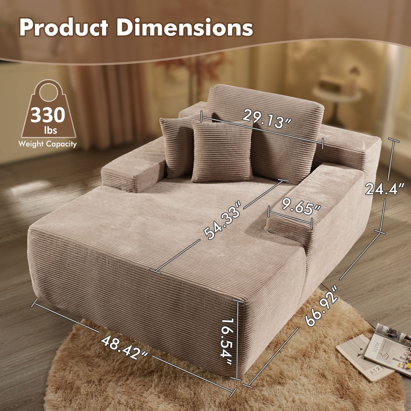 Boneless Chaise Lounge,Luxurious Faux Fur, No Assembly Required