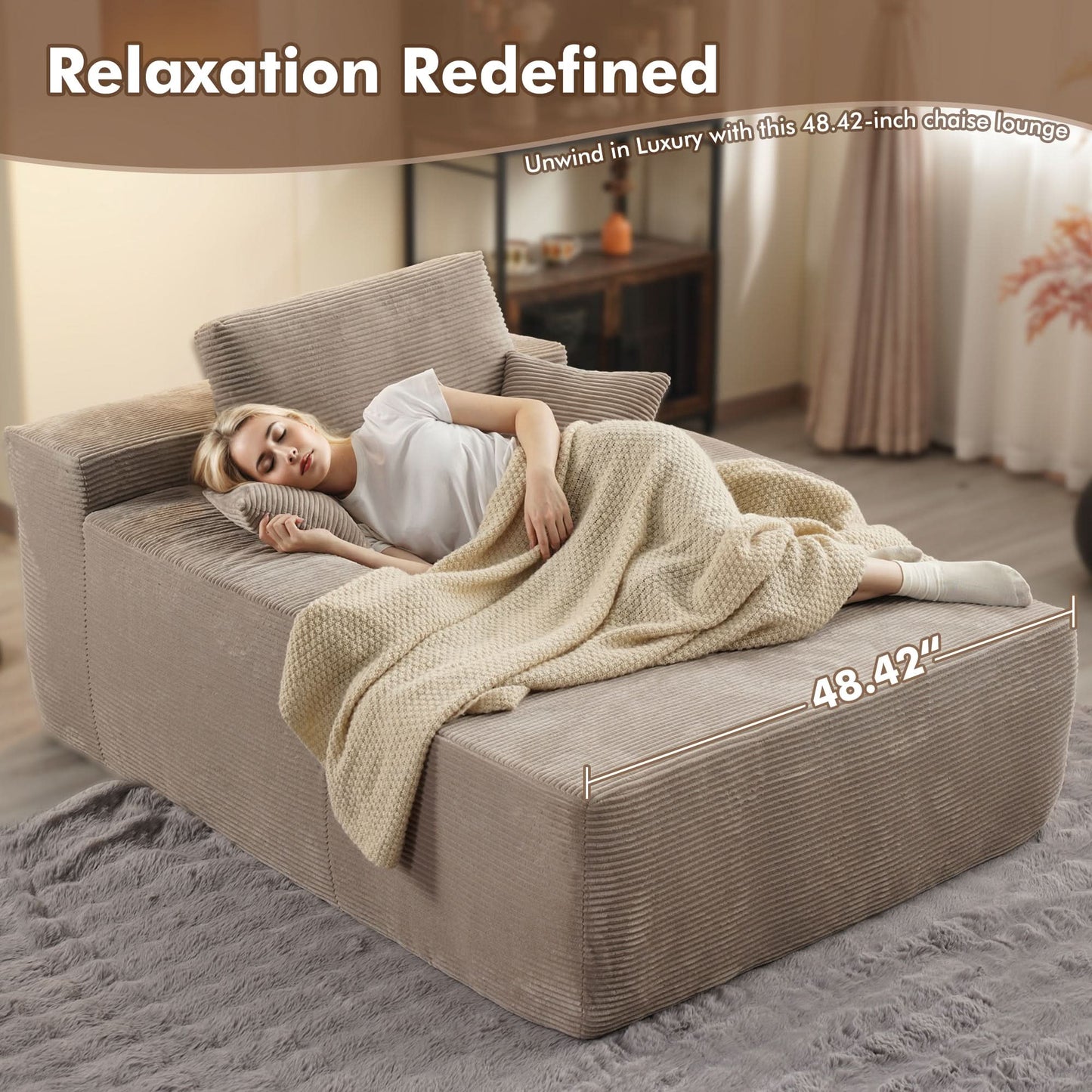 67''x48'' Chaise Lounge Chair Indoor, Oversized Upholstered Sofa Bed