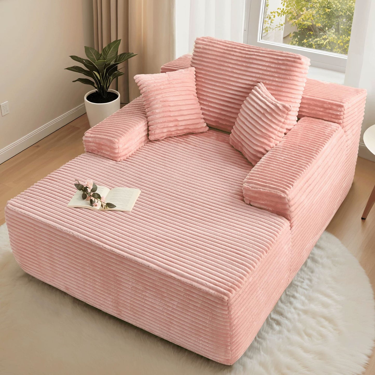 Boneless Chaise Lounge,Luxurious Faux Fur, No Assembly Required