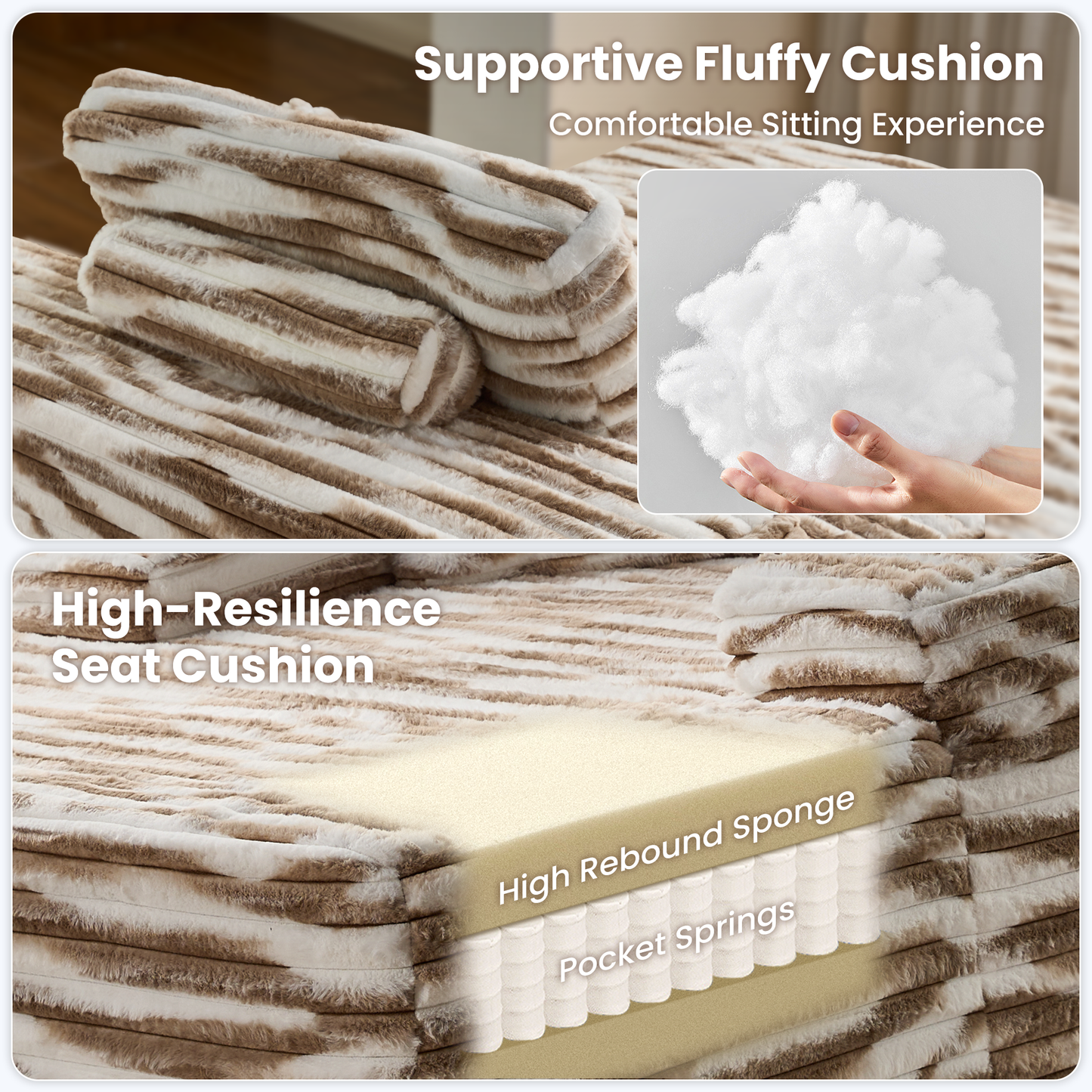 Boneless Chaise Lounge,Luxurious Faux Fur, No Assembly Required