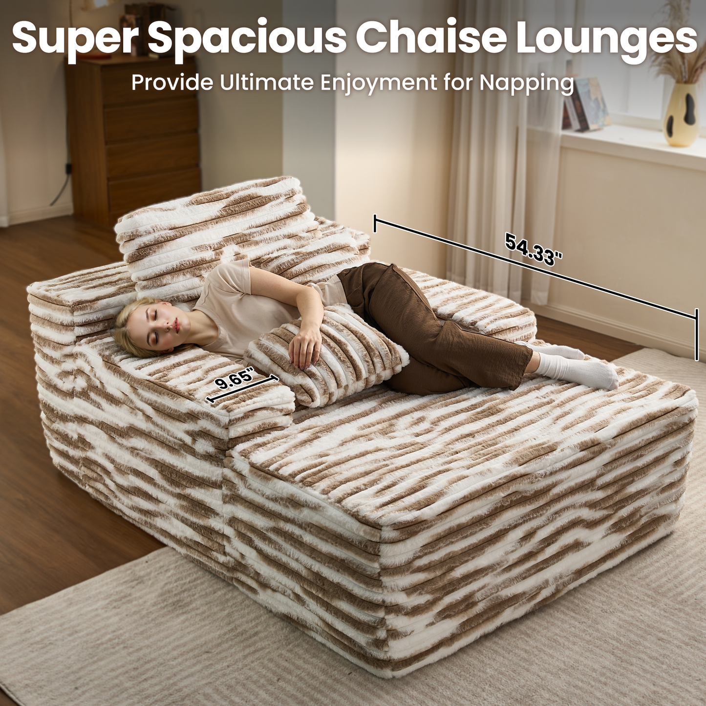 Boneless Chaise Lounge,Luxurious Faux Fur, No Assembly Required
