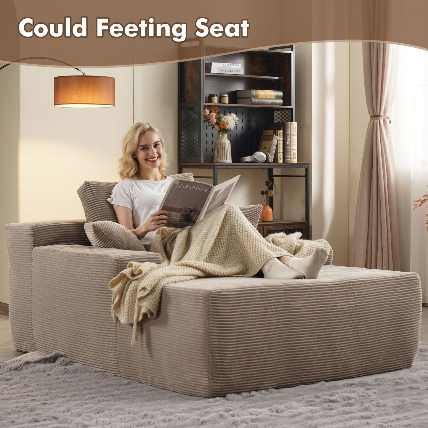 Boneless Chaise Lounge,Luxurious Faux Fur, No Assembly Required