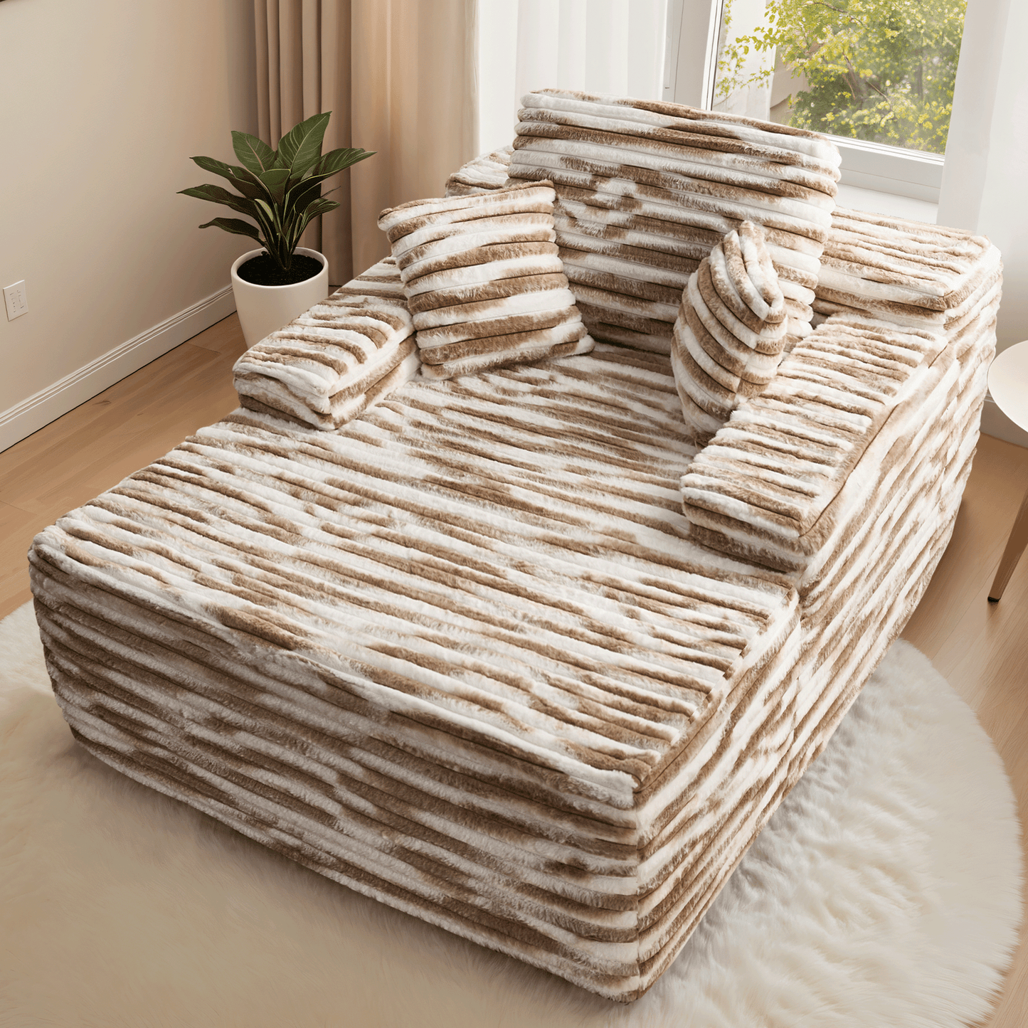Boneless Chaise Lounge,Luxurious Faux Fur, No Assembly Required