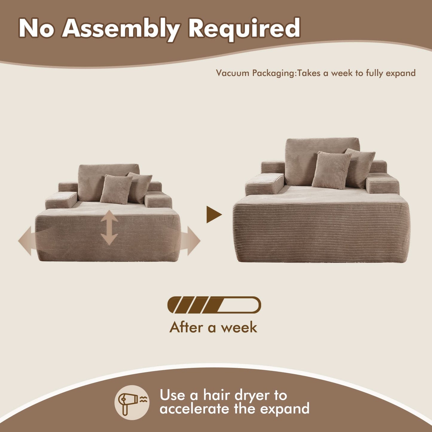 Boneless Chaise Lounge,Luxurious Faux Fur, No Assembly Required