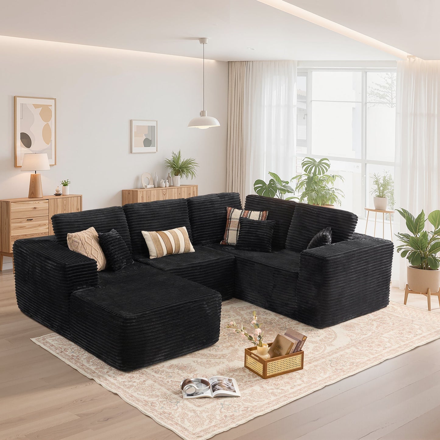 Modular Sectional Cloud Couch, Plush Corduroy Sofa with Memory Foam, No Assembly