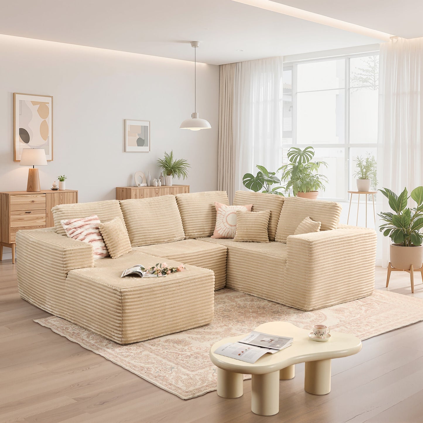 Modular Sectional Cloud Couch, Plush Corduroy Sofa with Memory Foam, No Assembly