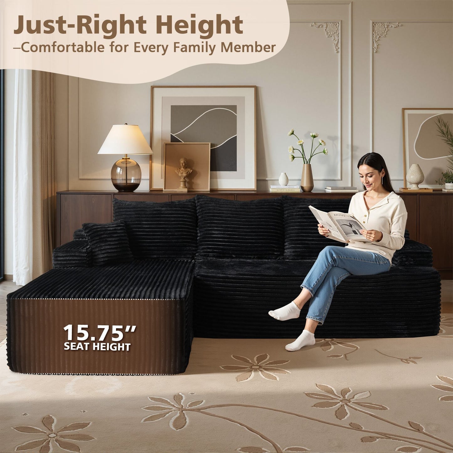 96" Cloud Sectional Couch with L-Shape Chaise,Modern Modular Sofa with Deep Seat, No Assembly Required
