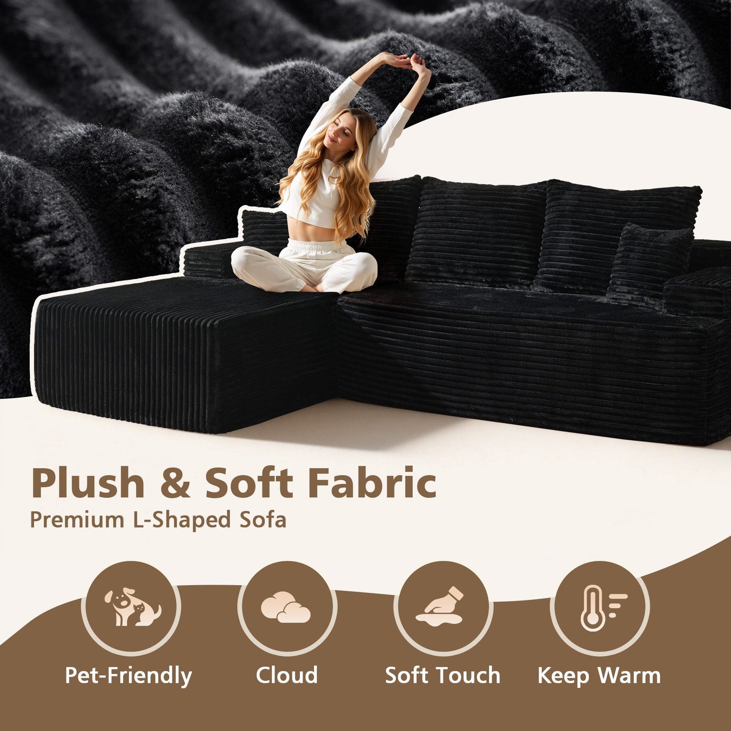 96" Cloud Sectional Couch with L-Shape Chaise,Modern Modular Sofa with Deep Seat, No Assembly Required