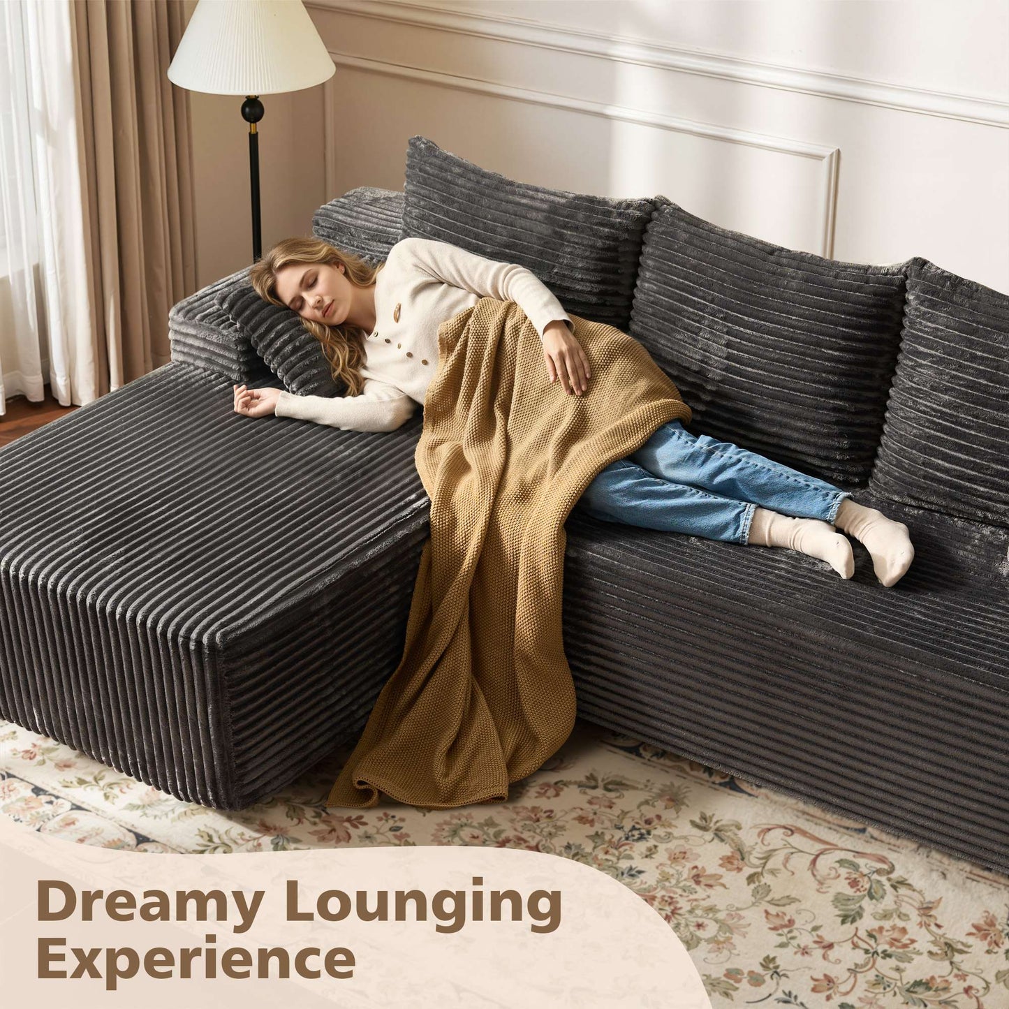 96" Cloud Sectional Couch with L-Shape Chaise,Modern Modular Sofa with Deep Seat, No Assembly Required